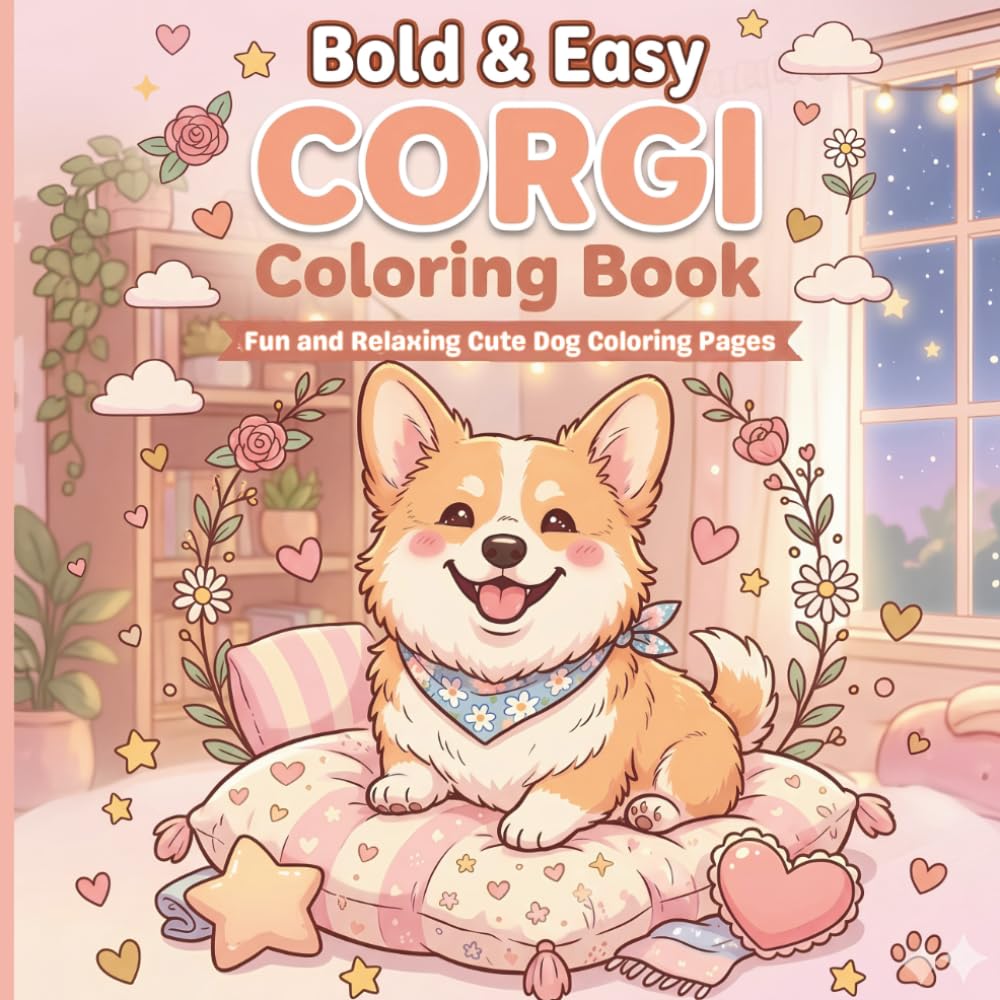 Bold & Easy Corgi Coloring Book: Fun and Relaxing Cute Dog Coloring Pages
