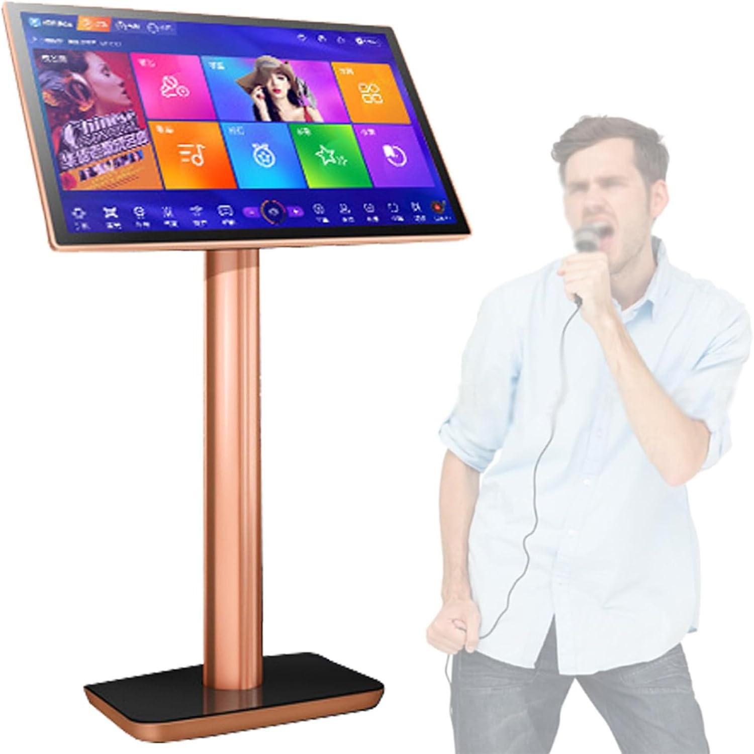 Machine De Karaoké À Écran Tactile With Wireless Mic And Speaker, Karaoke Machine With 4k Hd Touch Screen With Reverb Wireless Microphone,Touch Screen Phone App Control 22inch-3TB