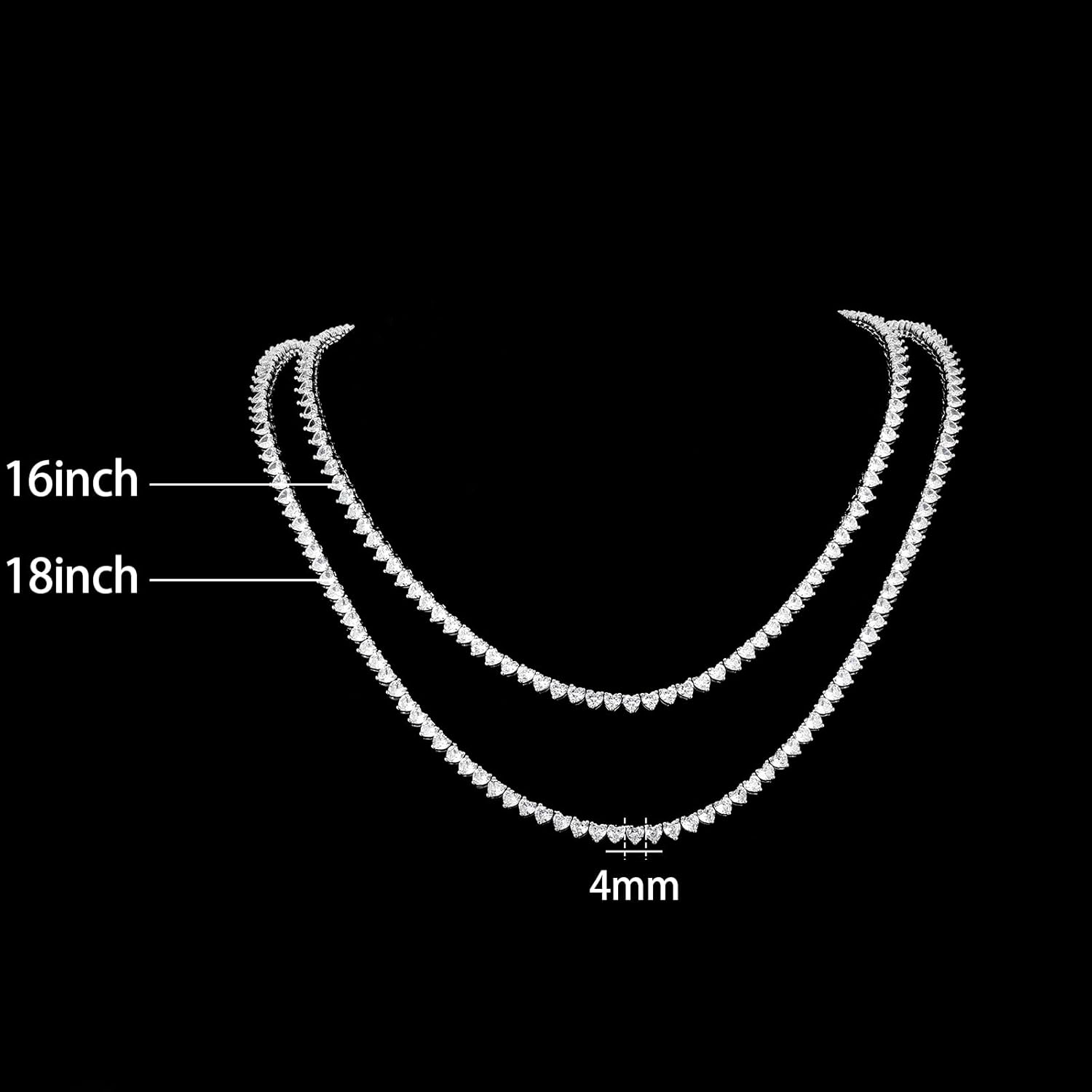 FEEL STYLE Heart Tennis Necklace for Women - 4mm 6mm 18K White Gold Plated Diamond Necklace - Iced Out Choker Necklaces Cubic Zirconia Tennis Necklace 16-18inch - Image 5