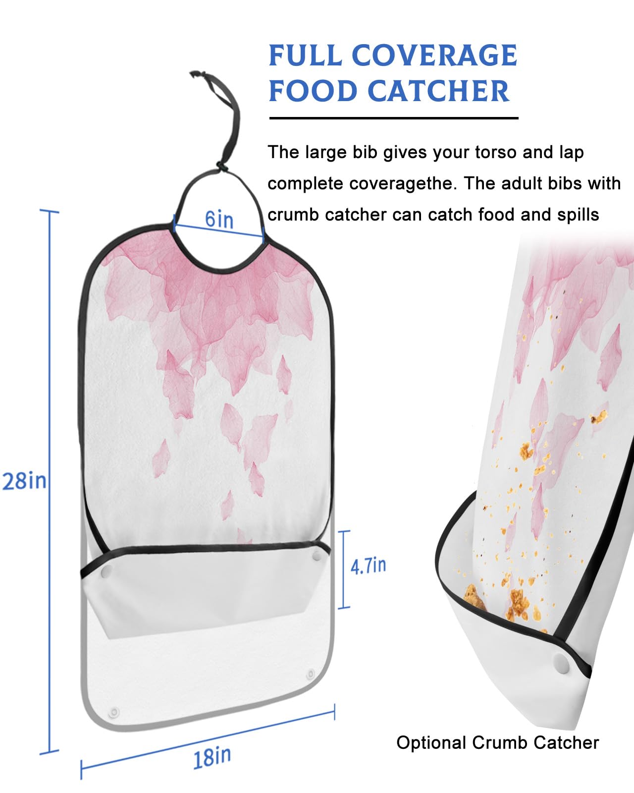 Gradient Flower Adult Bib for Adults Men, Women, Washable & Adjustable Terry Cloth Bib with Crumb Catcher Reusable Waterproof Clothing Clothes Protector Apron Solid Blush Pink Romantic Minimalist Art