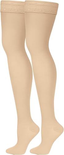 Miniatura 3 de Truform Medias de compresión transparentes, 30-40 mmHg, longitud alta hasta el muslo para mujer, 30 denier, desnudo, L