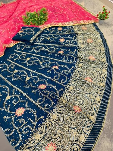 Image of Heavy Embroidery Work Semi Stitched Shimmer Silk Designer Rajputi Poshak For Women Rajasthani Lehenga Choli
