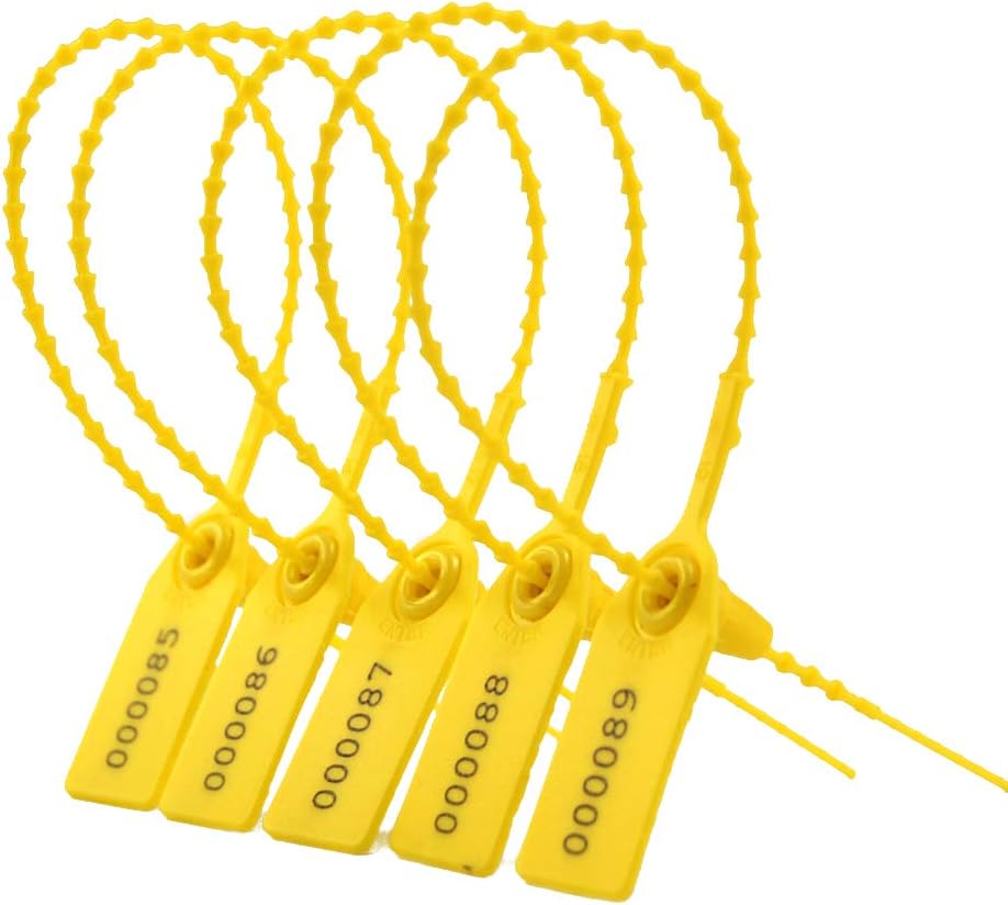 Leadseals(R) Yellow Numbered Security Zip Ties Plastic Tamper Evident Seal Tags Pull Tite Self-Locking Disposable Safety Locks for Fire Extinguisher (100 PCS)