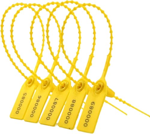 (R) - Lazos de seguridad numerados amarillos de plástico a prueba de manipulaciones, cierre de seguridad desechable autobloqueante para extintor de
