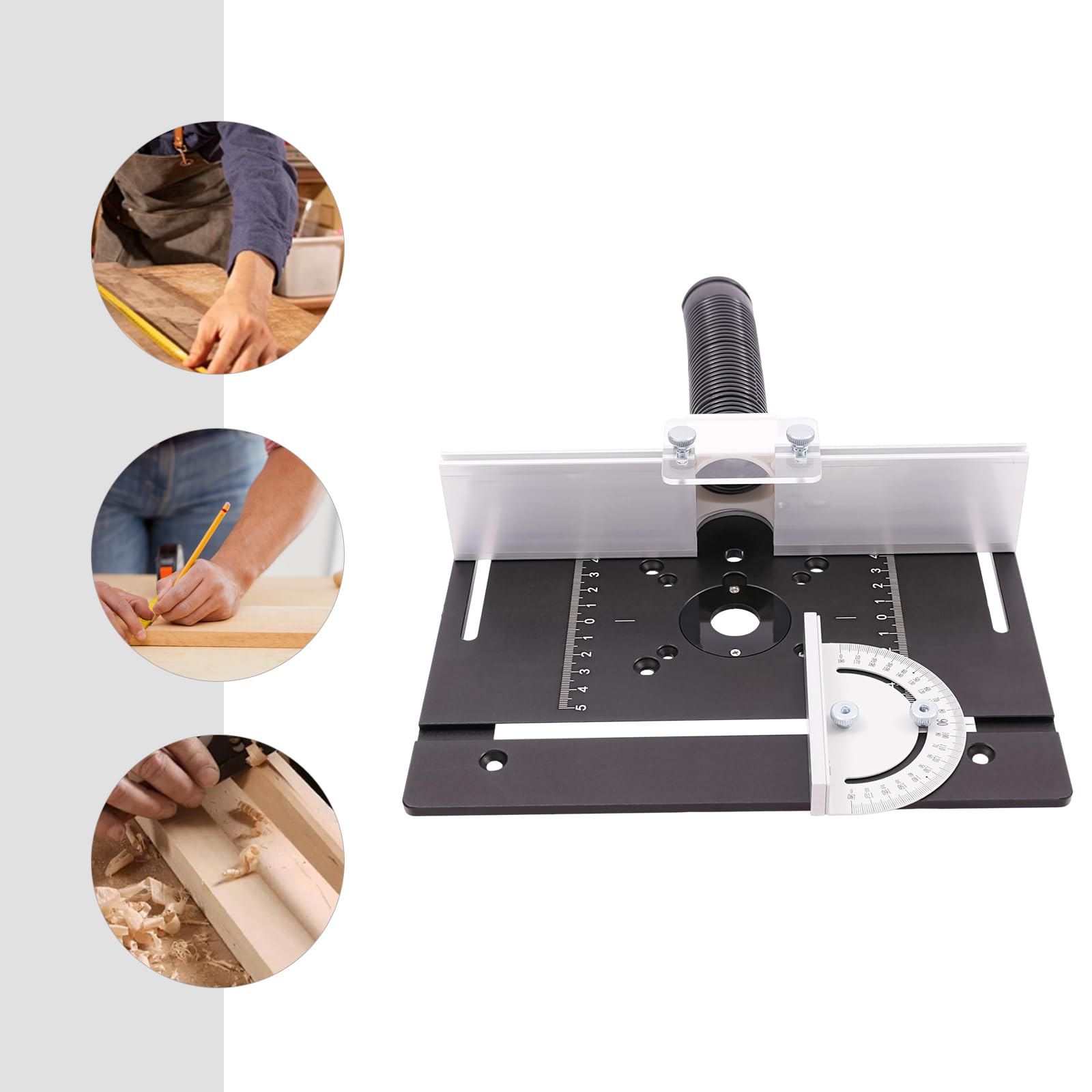 Frästisch Einlegeplatten, Aluminiumlegierung mit Klarer Skala, Frästisch Einlegeplatte für Oberfräsen, Router Table Insert Plate, Fräsplatte Gravur-Hilfswerkzeug mit Gehrungslehre (Schwarz)