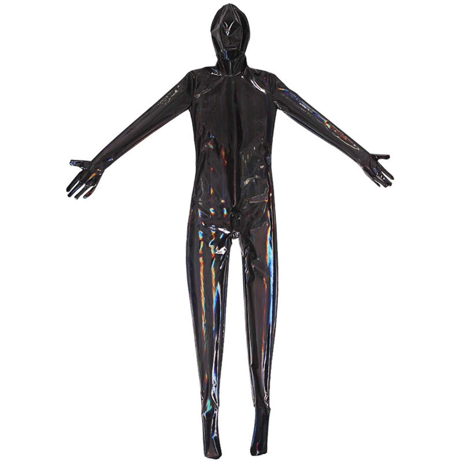 Genérico Negro,4XL, Hombres Sexy Espejo Amoniaco De Látex Todo Incluido Traje De Gato Cremallera Alta Elasticidad Ajustado Mono Club Nocturno DS Juego De Roles Escenario Ropa