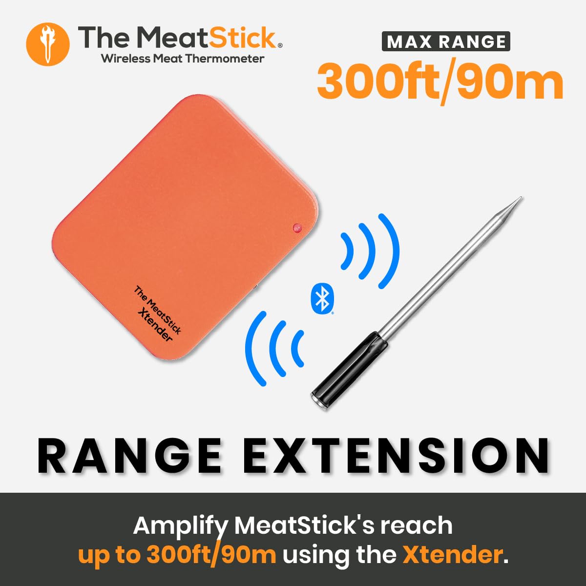 The MeatStick Xtender Set | Smart Wireless Meat Thermometer | 300ft Range Digital Food Probe with Bluetooth | for Smoking, Grilling, BBQ, Air Fryer, Deep Frying, Oven, SousVide, Rotisserie