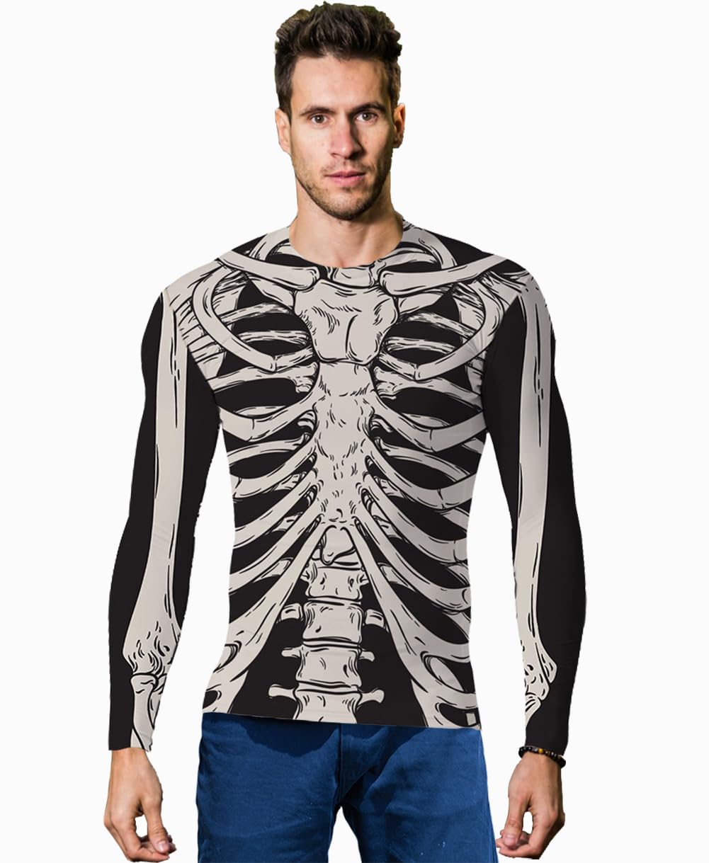 RONGKIM Mens Halloween 3D Skeleton Photo-Realistic T-Shirt Unisex Long Sleeve Tee Shirt