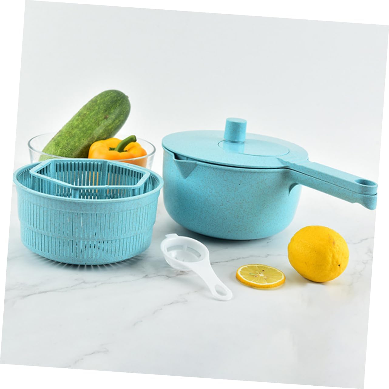 LABRIMP Hand Crank Veggie Dehydrator Salad Spinner Grip Fruit Drain Basket Kitchen Salad Cleaner Random Color