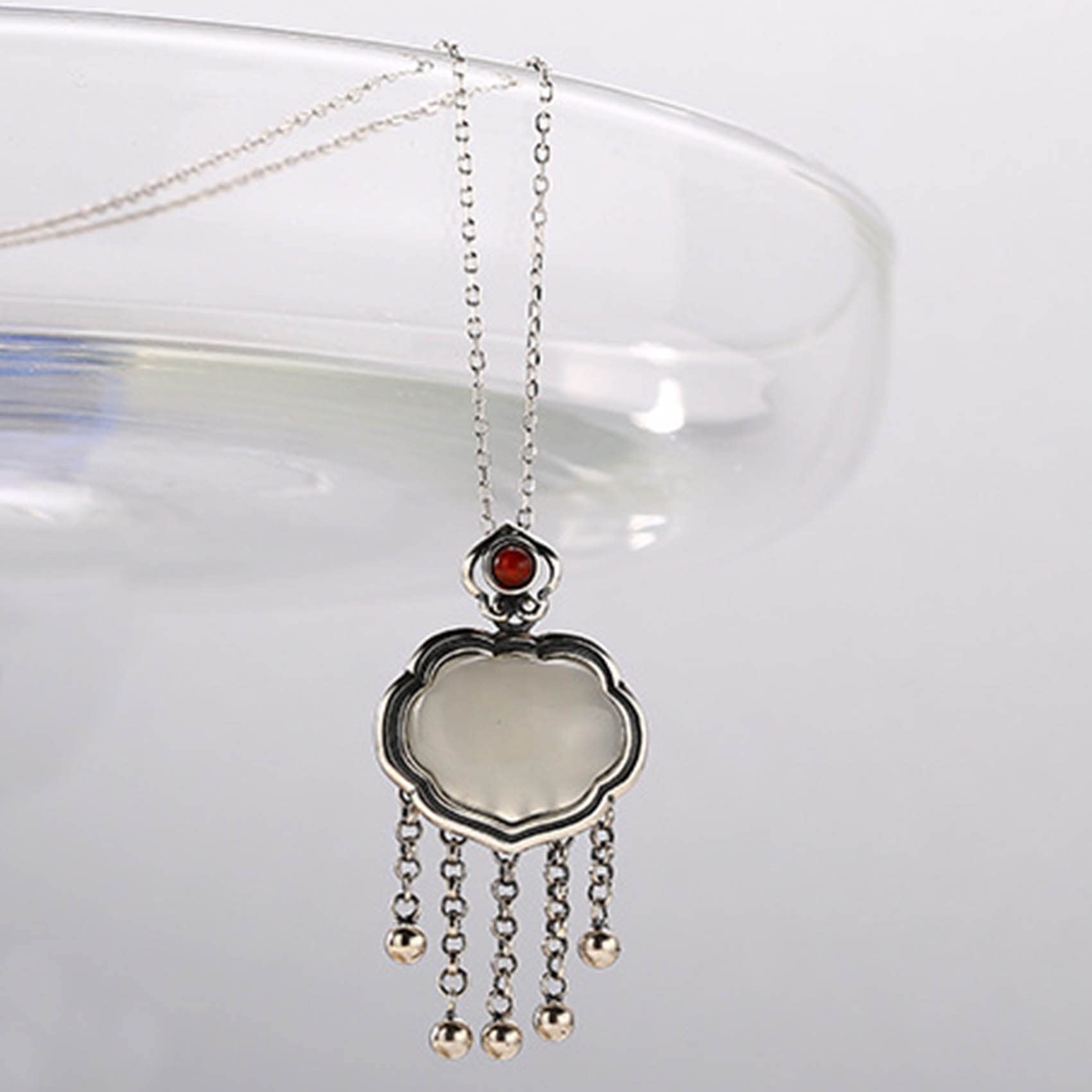 collar de jade verde, Collar Feng Shui Collar de plata de ley for mujer Hetian Jade Ruyi Charm Colgante Collar Jade Amuleto Buena Suerte Riqueza Plata Borla Collar Gargantilla Meditación Joyería 2022