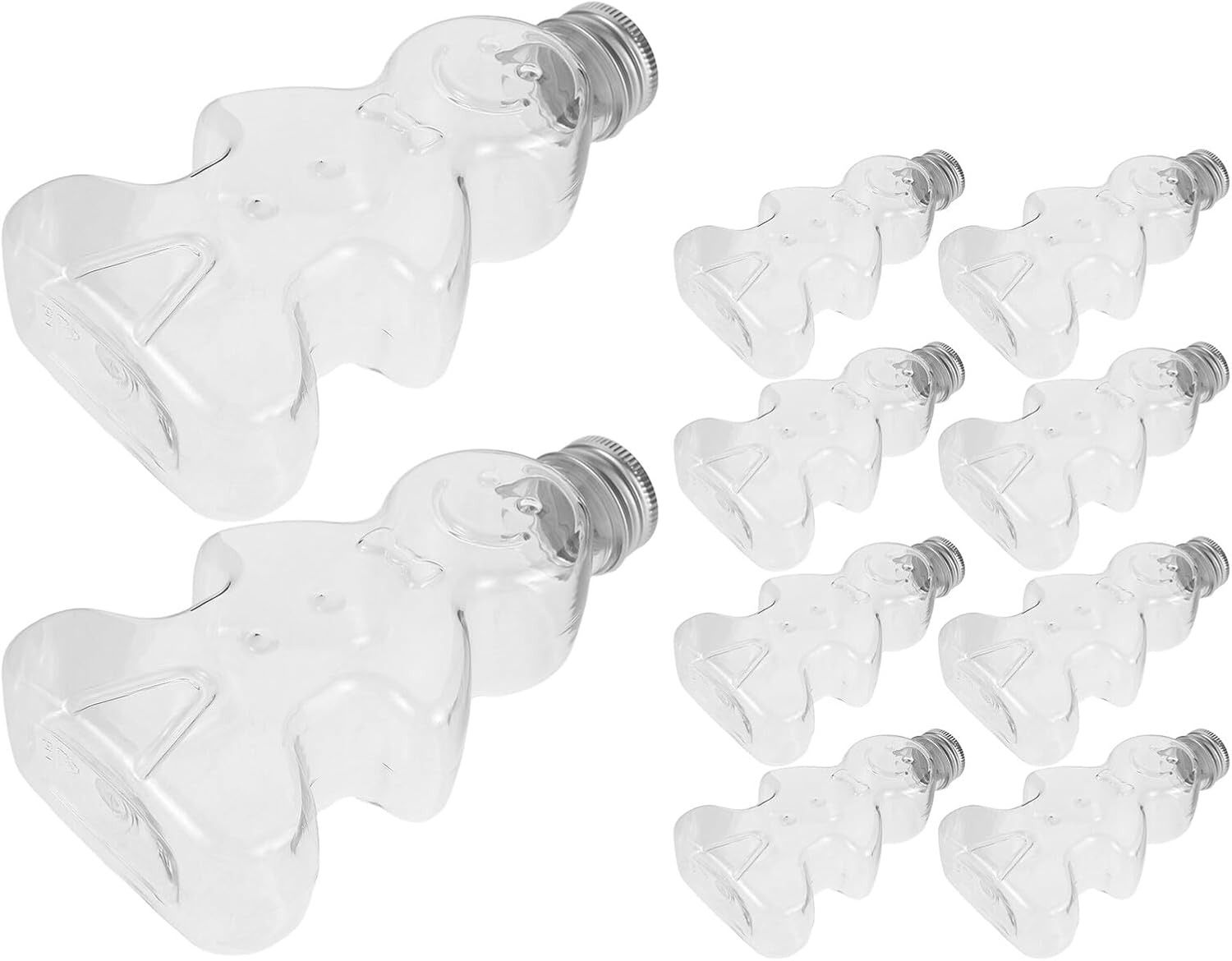 PRETYZOOM 20pcs 200ml Christmas Gingerbread Man Hanging Ornament Bottles with Silver Cap, Plastic Fillable Candy Containers for Cold Drinks, Juice, Milk Tea, Holiday Party Decorations