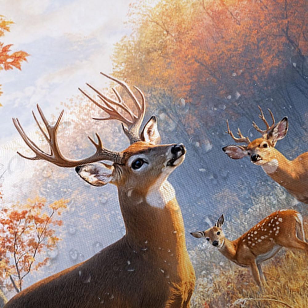 Forest Deer Shower Curtain 69x87in-175x220cm Fall Forest Wildlife Animal Elk Hunting Theme Bathroom Curtain Set with Hooks, Autumn Farmhouse Nature Scenery Polyester Fabric for Bathtubs
