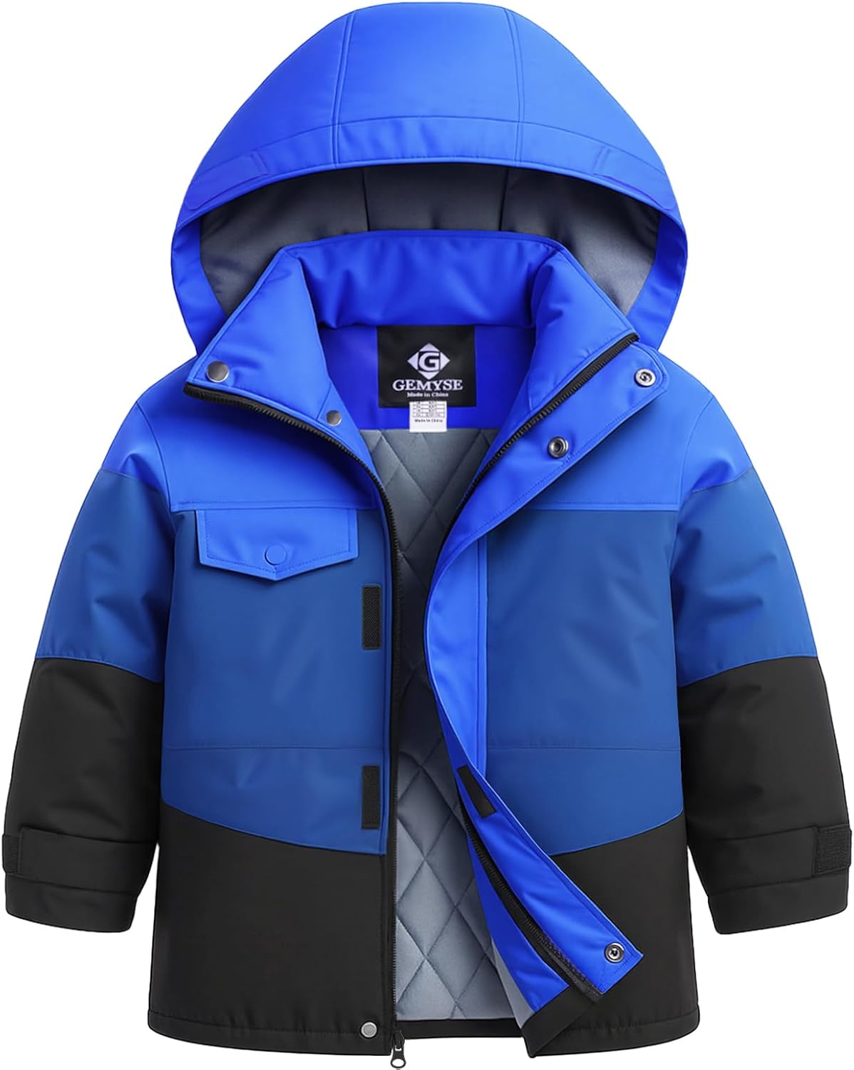 GEMYSE Boys Winter Coat Waterproof Windproof Boys Ski Jacket with Hood Kids Insulated Quilted Outerwear