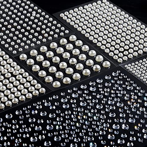 2582Pcs Self Adhesive Hair Pearls Stickers, Teenitor Self Adhesive Pearl Stickers, Hair Jewels Face Pearls 3/4/5/6/8Mm Flat Back Pearls Gems Stick On For Face, Hair, Makeup, Nail, Crafts #TOP24