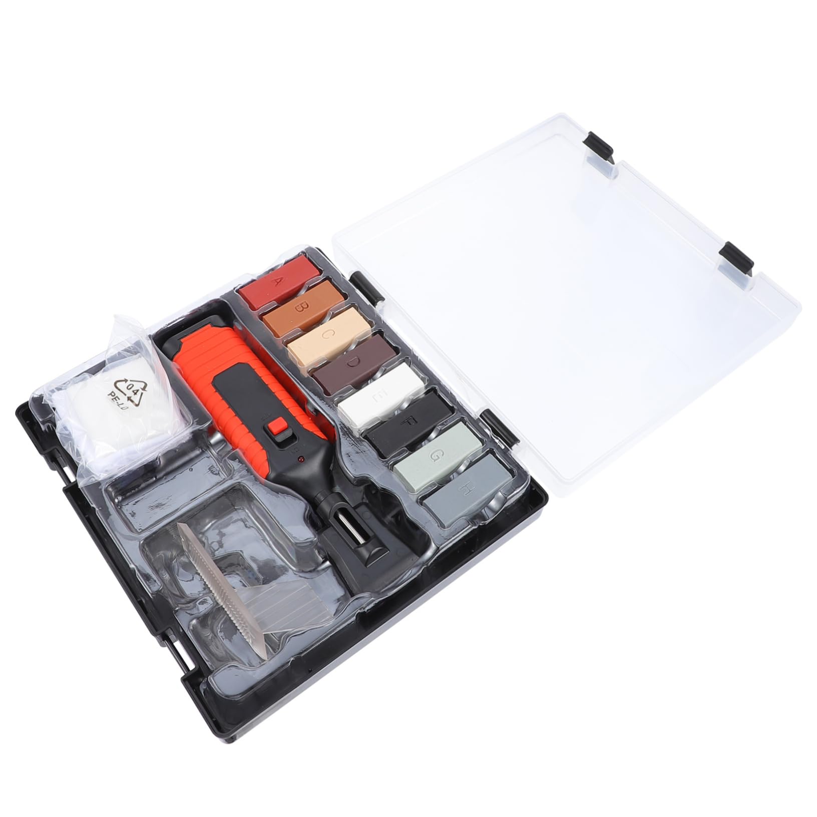 Kit de Reparación de Baldosas de Cerámica Rojo, 1 Set | 8 Bloques de Cera y Caja Pequeña, Plástico y Metal, para Suelos y Superficies en Hogar u Oficina