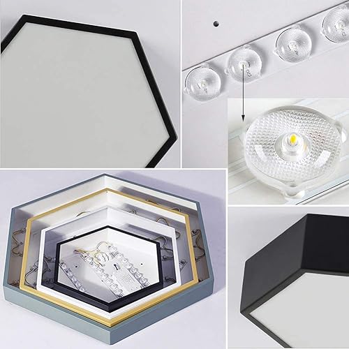 Miniatura 7 de Lámpara de techo LED negra de montaje empotrado con control remoto regulable lámpara de techo hexagonal de metal para sala de estar, dormitorio,