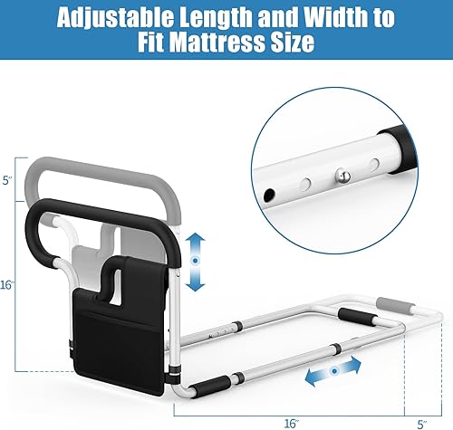 Miniatura 2 de Rieles de cama para adultos mayores barra de asistencia de cabecera ajustable para personas mayores - Protector de soporte de mango de barandilla de