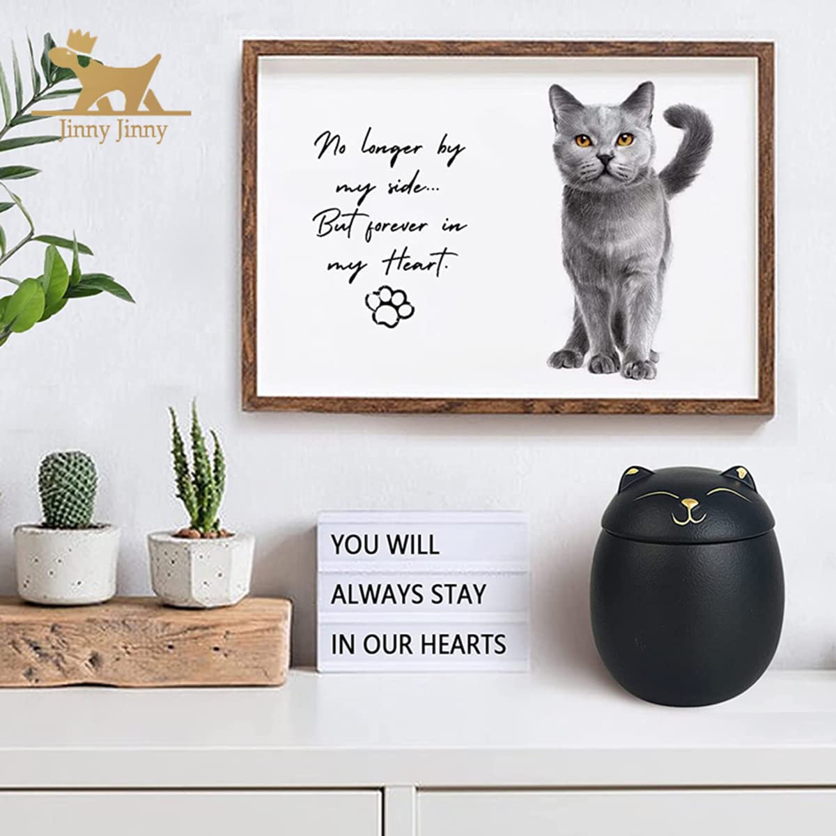 Urna para Cenizas de Gato, Forma de Gato Cremation de Forma Conmemorativa, urnas Decorativos artesanales, para Gato de urna de Gato funerarios,Blanco,500ML