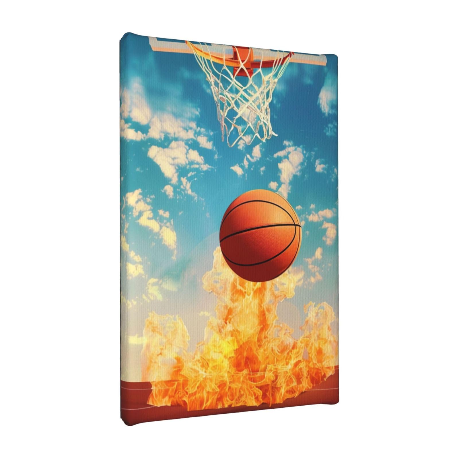 YKLJG Basketball Printed Wall Art Canvas Painting 20x30 CM Wooden Framed Picture Painting Artwork Prints for Bedroom Kitchen Home Office Decor