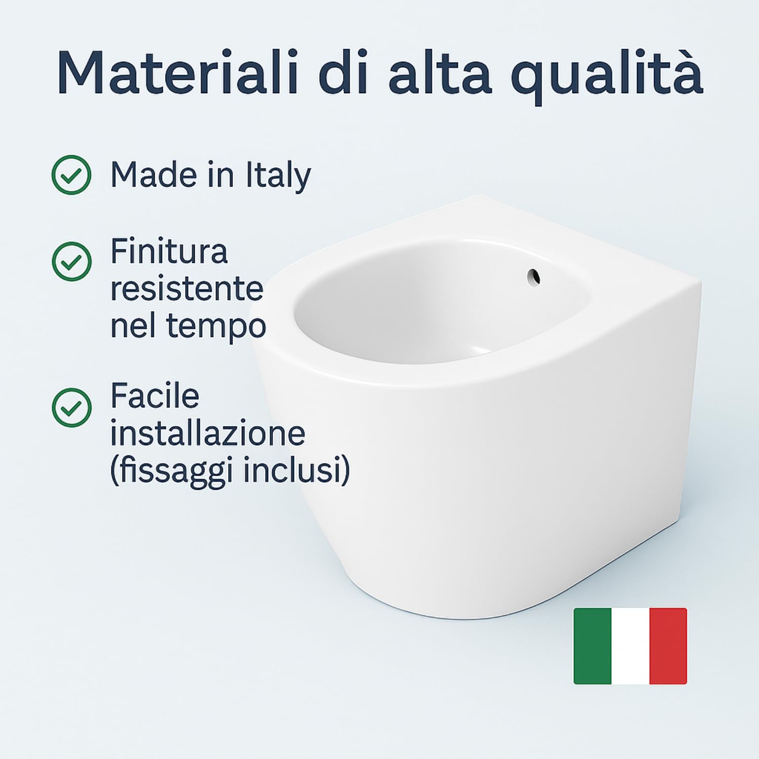 Bidet Filo Muro Infinity Bianco Lucido, Made in Italy – Sanitari Bagno Filomuro Moderni a Terra, Design Elegante e Raffinato - Facile Installazione, Alta Qualità e Comfort (Bidet, Bianco Lucido)