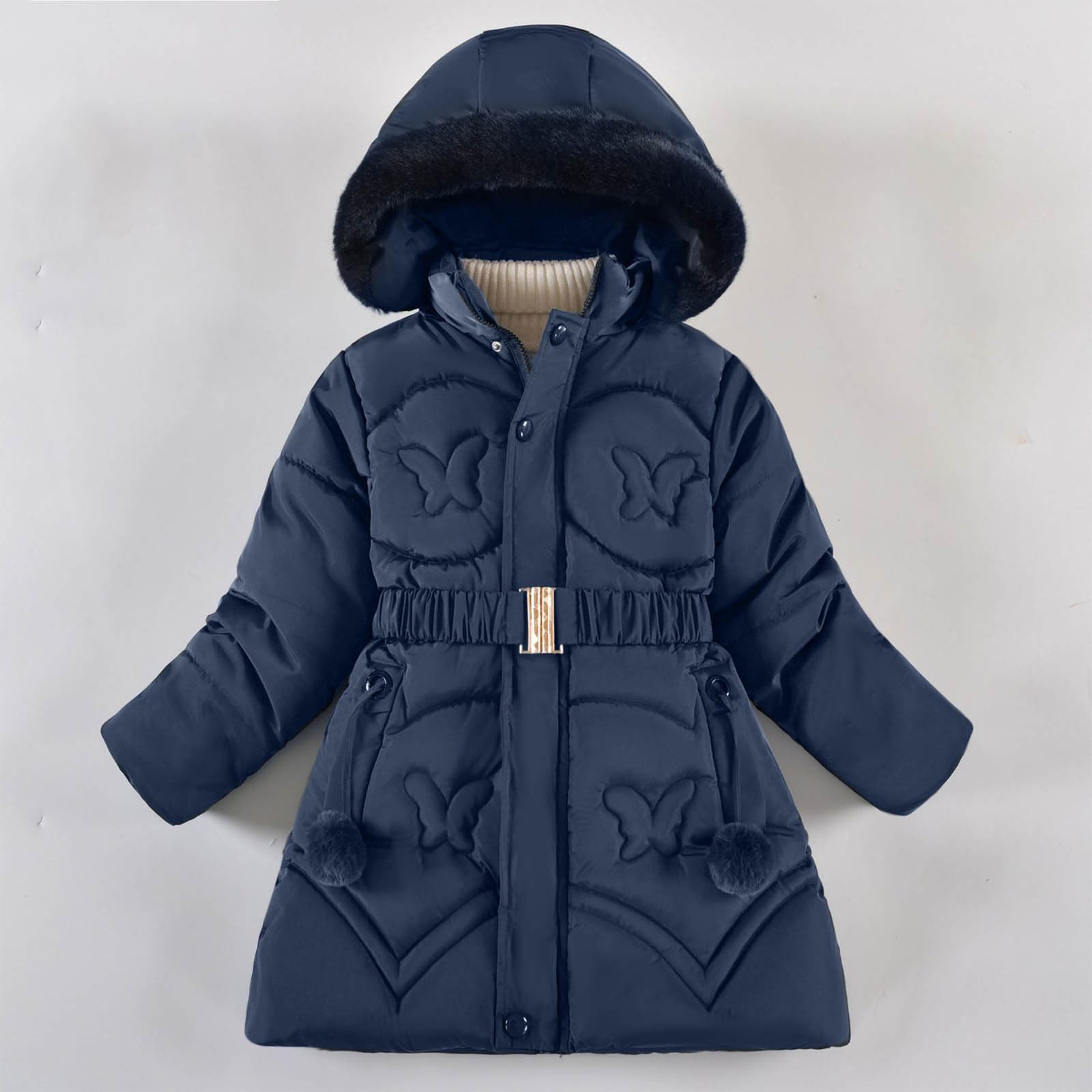 Abrigo de Invierno Acolchado para Niñas,Parka Manga Larga con Capucha y Cremallera Grueso Cálida Chaqueta Acolchada Resistente Al Viento Mang Larga con Cremellera y Bolsillos Ropa Niña 5-12 Años