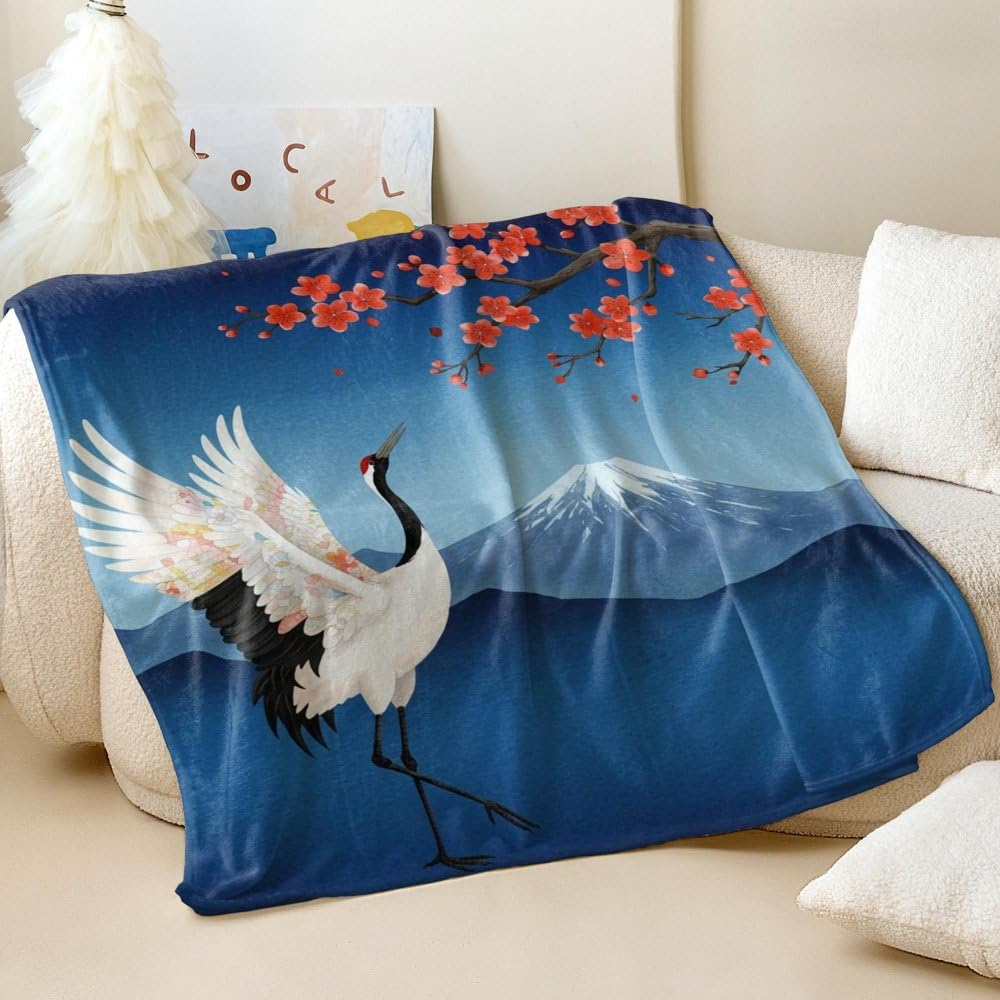 Couverture en flanelle grue Ukiyo-e aquarelle douce pour lit 150x200 cm