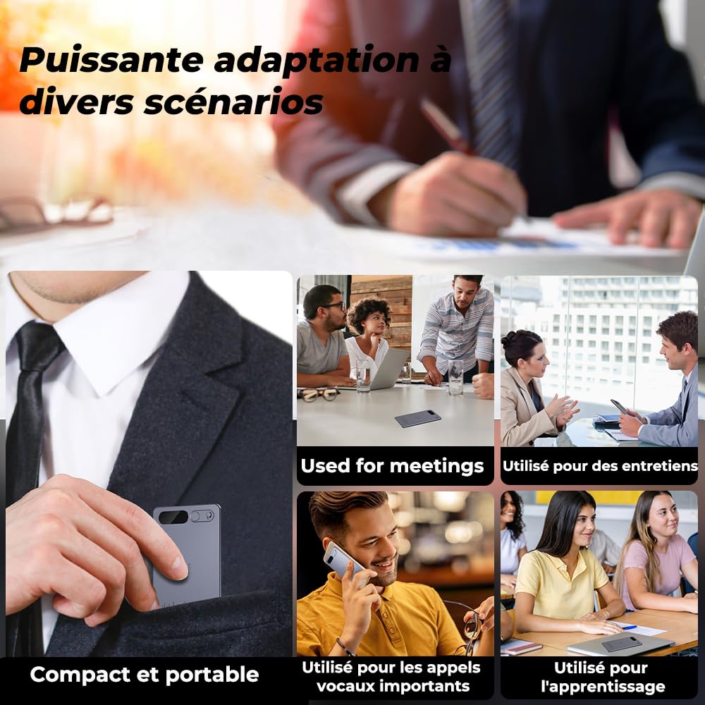 Enregistreur Vocal， Mémoire 64 Go IA Dictaphone Numérique