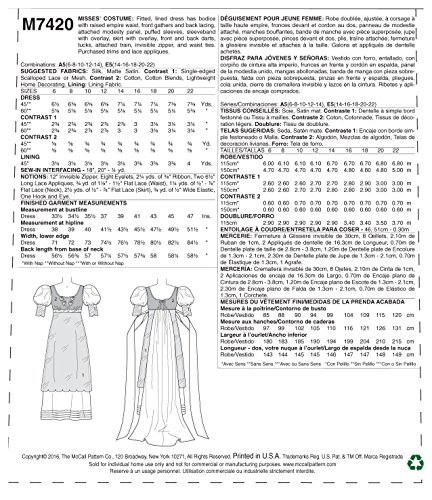 McCall's M7420 Women's Victorian Gown Costume Sewing Pattern, 6-14