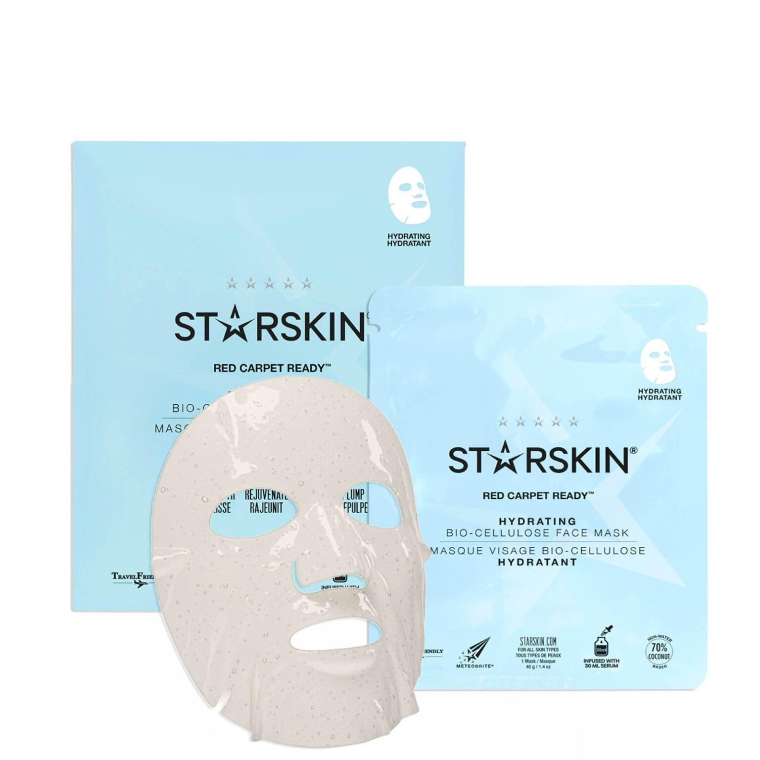 STARSKIN Red Carpet Ready Bio-Cellulose Face Mask – 1 Pack, Hydrating Face Mask for all Skin Types, Instant Hydration & Glass-Skin Glow, Revitalizing and Moisturizing, Korean Skincare