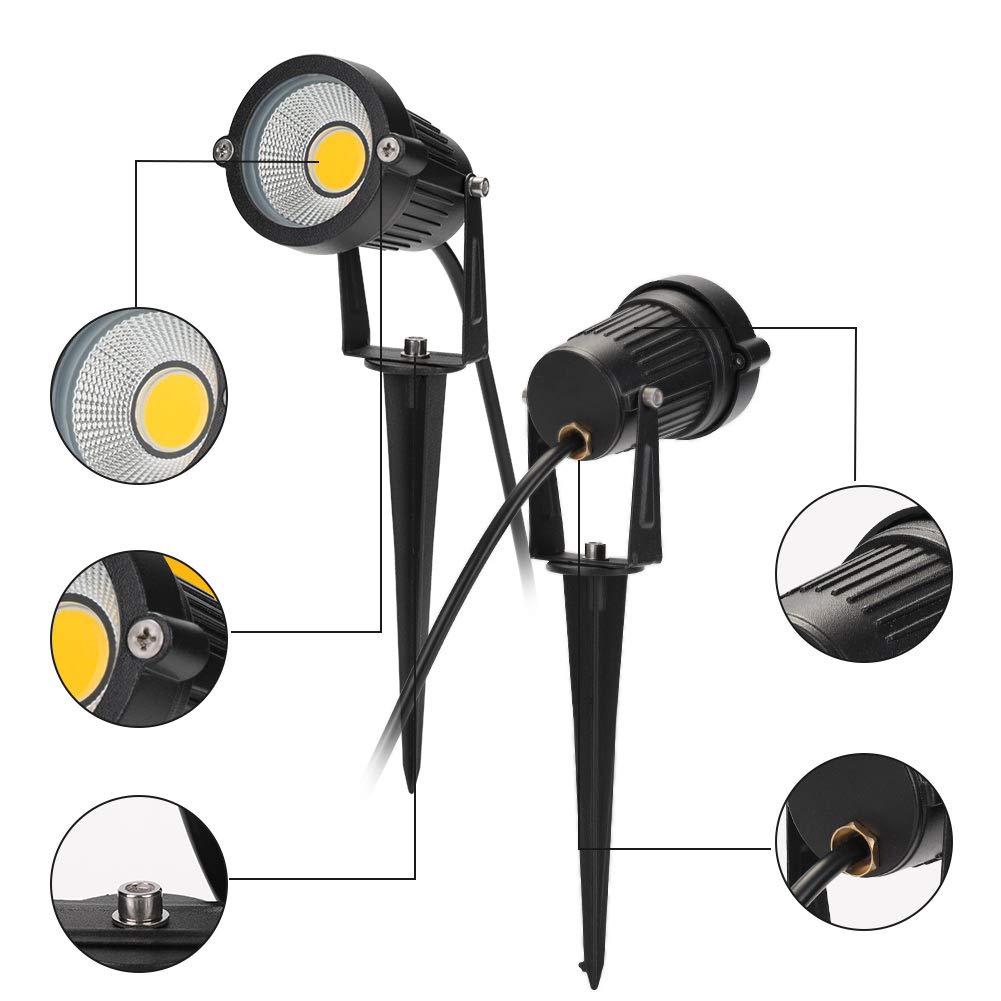 BLOOMWIN 4PCS COB Faretto da Giardino Proiettore LED Spot con Picchetto Esterno IP65 Bianco Caldo 5W 500LM 220V per Esterno Giardino