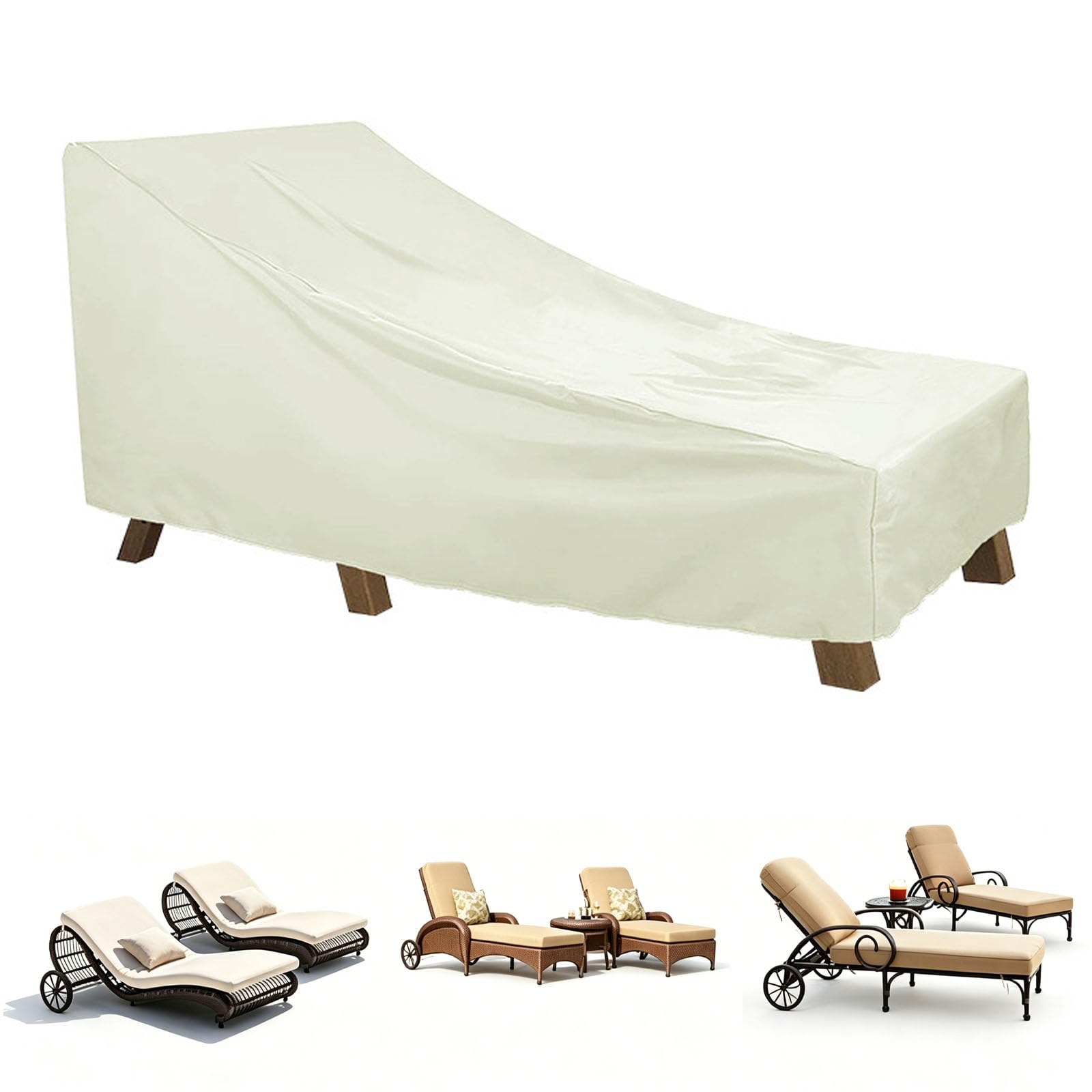 Waterproof Sunbed Covers for Sun Loungers,Outdoor Sun Lounger Cover,Oxford Fabric Garden Sunbed Protection Cover Waterproof Rattan Sun Lounger Covers (Size:210D-208x76x41/79cm,Color:Beige)