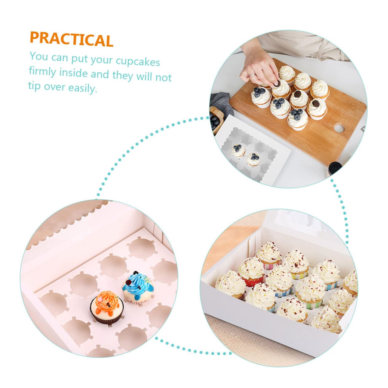 KICHOUSE 10Pcs Muffin Cake Wrapping Box with Window Paper Bakery Box for Cupcakes Mousse Desserts with Compartment Design for Parties Events