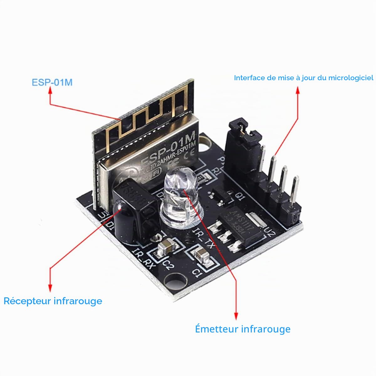 Hailege 2pcs ESP8285 ESP-01M Capteur émetteur-récepteur Infrarouge numérique IR Module récepteur émetteur Infrarouge WiFi Commutateur de télécommande