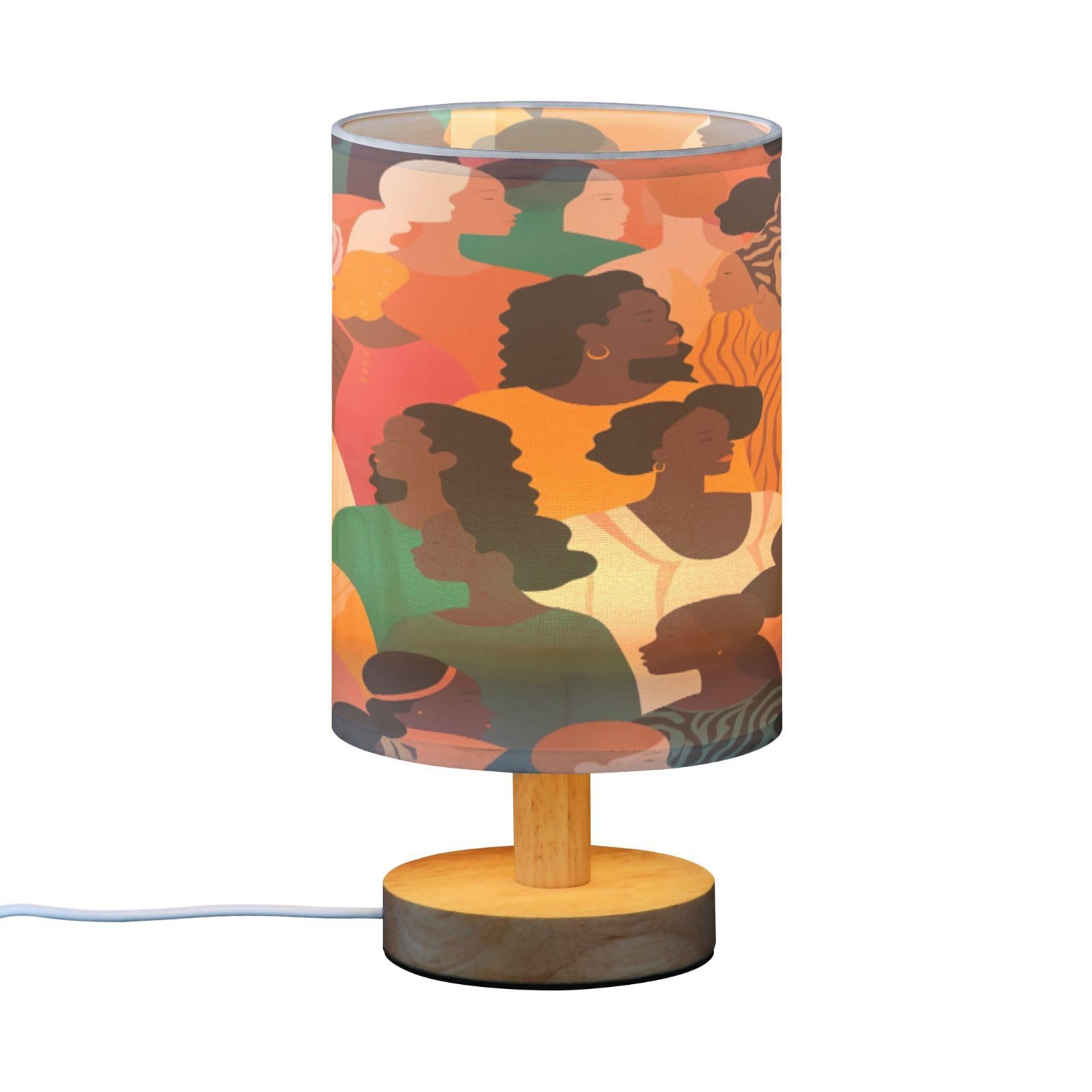 SDMKA Crowd Silhouettes Bedside Table Lamp for Bedroom, Minimalist Nightstand Lamp with Round Fabric Shade for Living Room, Office, No Bulb Required