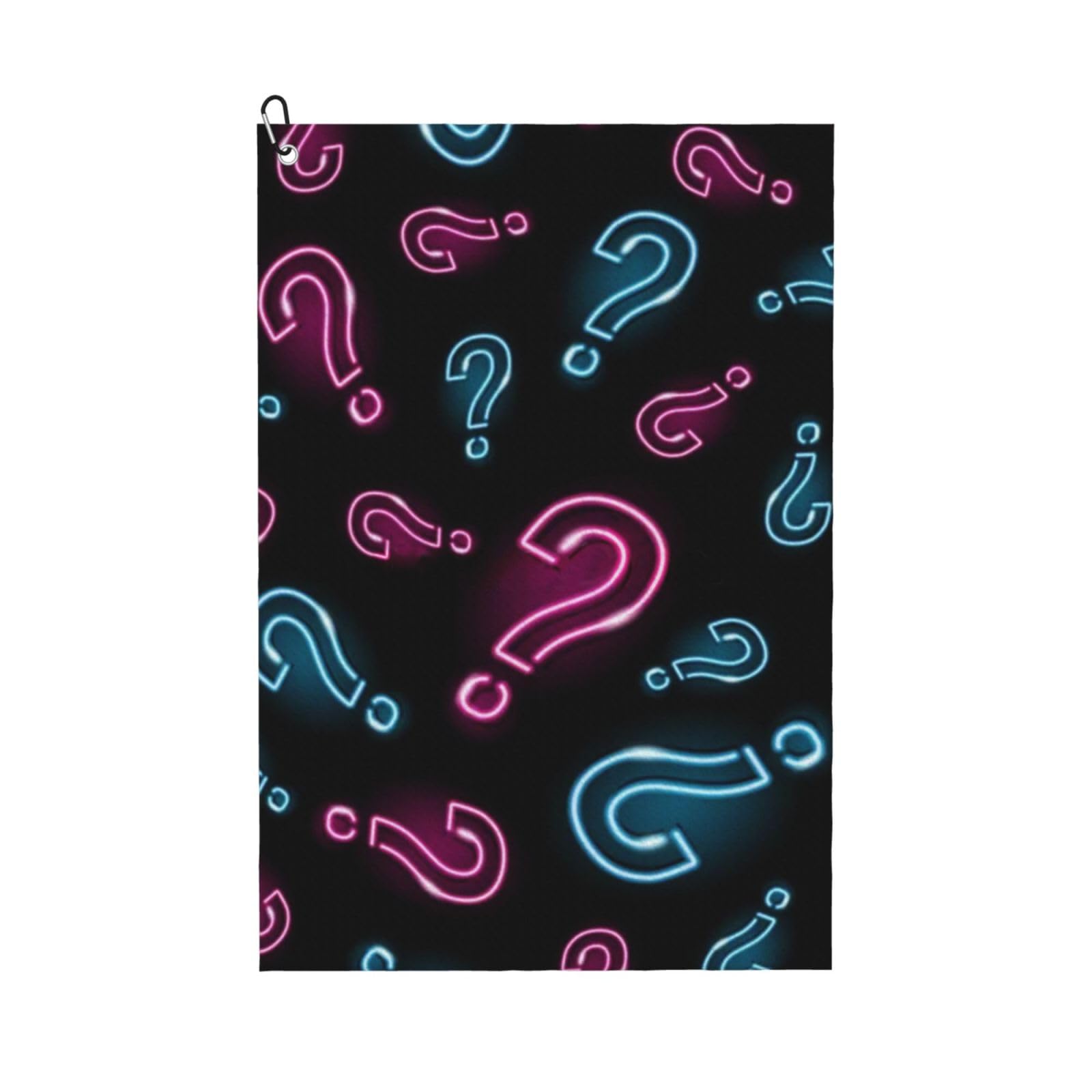 Hnnkloy Neon Question Mark Seamless, 16x24 in Portable Waffle Golf Towels with Carabiner Clip for Golf Bag