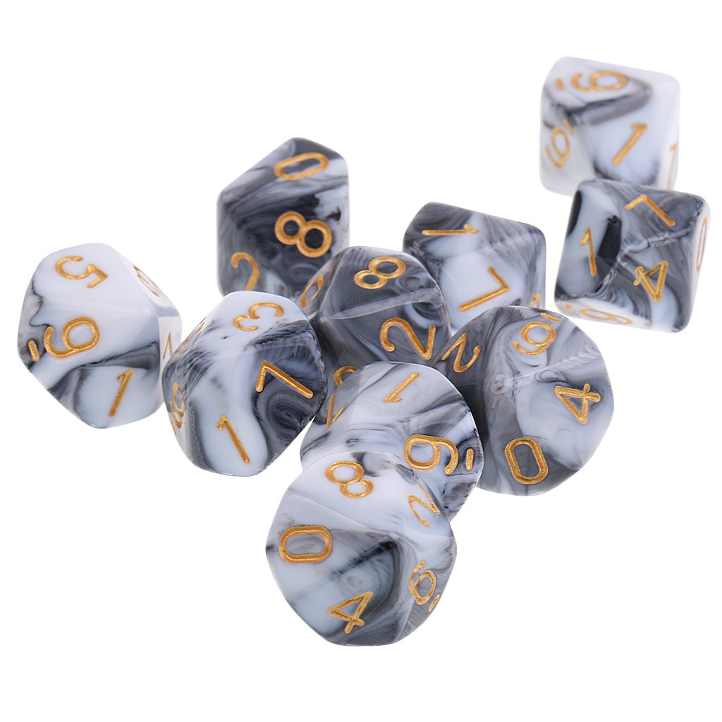 MagiDeal Lot De 10 Dés D10 Acrylique Blanc - Dés Polyédriques 10 Faces Pour Jeux De Rôle, RPG, Jeux De Société