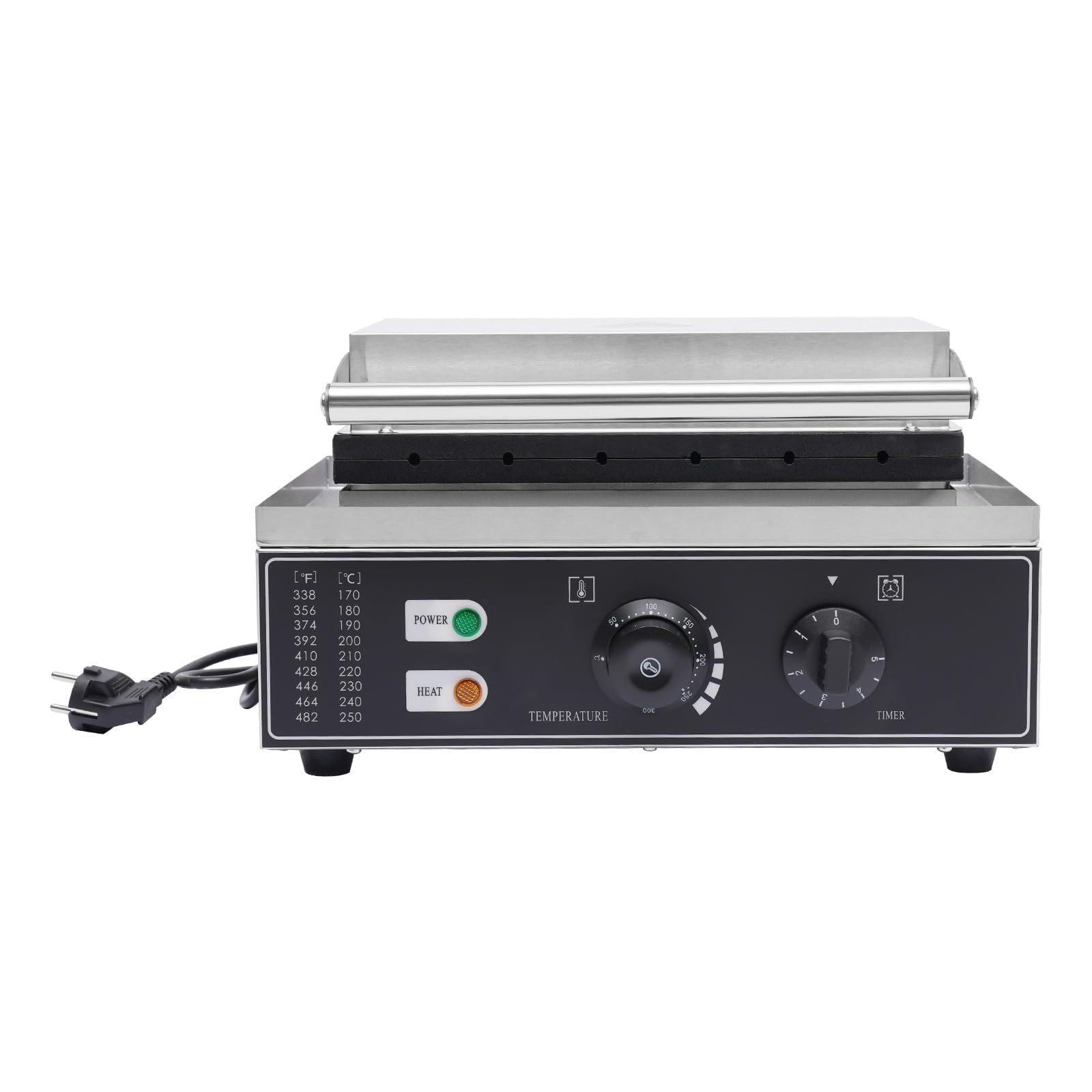 Gofrownica elektryczna ze stali nierdzewnej 1500 W, gofry na trzonku, komercyjne gofrownica z kontrolą czasu i temperatury, gofrownica z trzonkiem kukurydzy, 6 nieprzywierających gofrownic