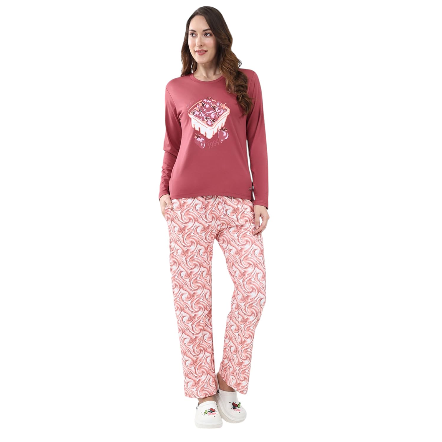 monte carlo Women Regular Fit Lower Set | Printed Design | Full Sleeve Top | Round Neck | Comfortable Loungewear & Pajama Set for Women's-picture-27