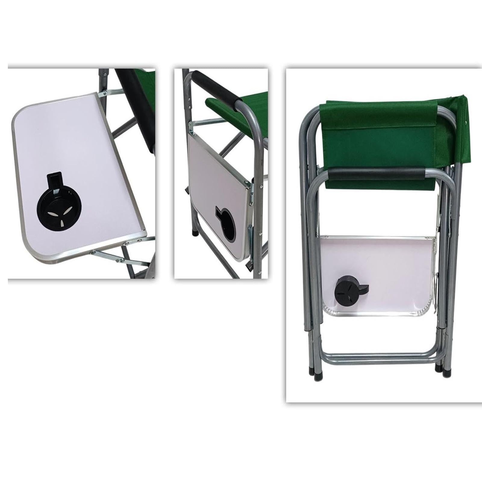 Sedia da Regista Pieghevole con Tavolino Laterale e Porta Bicchiere per Campeggio Giardino Pesca e Outdoor in Metallo e Tessuto Poliestere 600D cm 83x47x80 poltrona Comfort (verde)