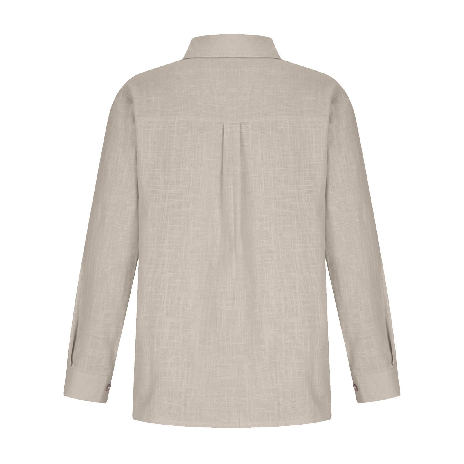 Camisas de lino de manga larga para mujer, de verano, divididas, ligeras, con botones, de lino, algodón, de gran tamaño, a la moda, color liso, ropa de muselina, talla grande, cuello holgado, gasa