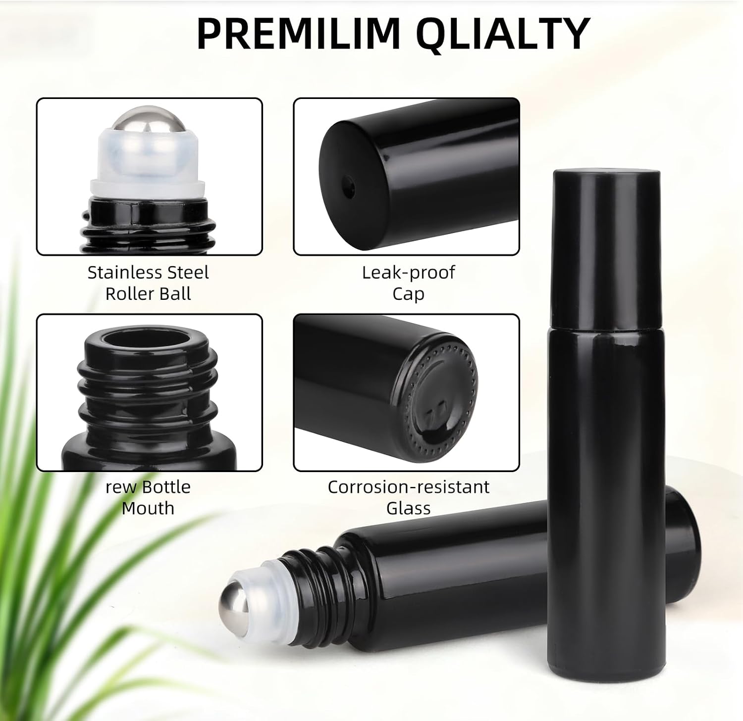 10ml Glass Essential Oil Roller Bottle, 24PCS Black Essential Oil Roller Bottles with Stainless Steel Rollers - Refillable, Leak-Proof Design, Suitable for Travel and DIY Skincare Products.