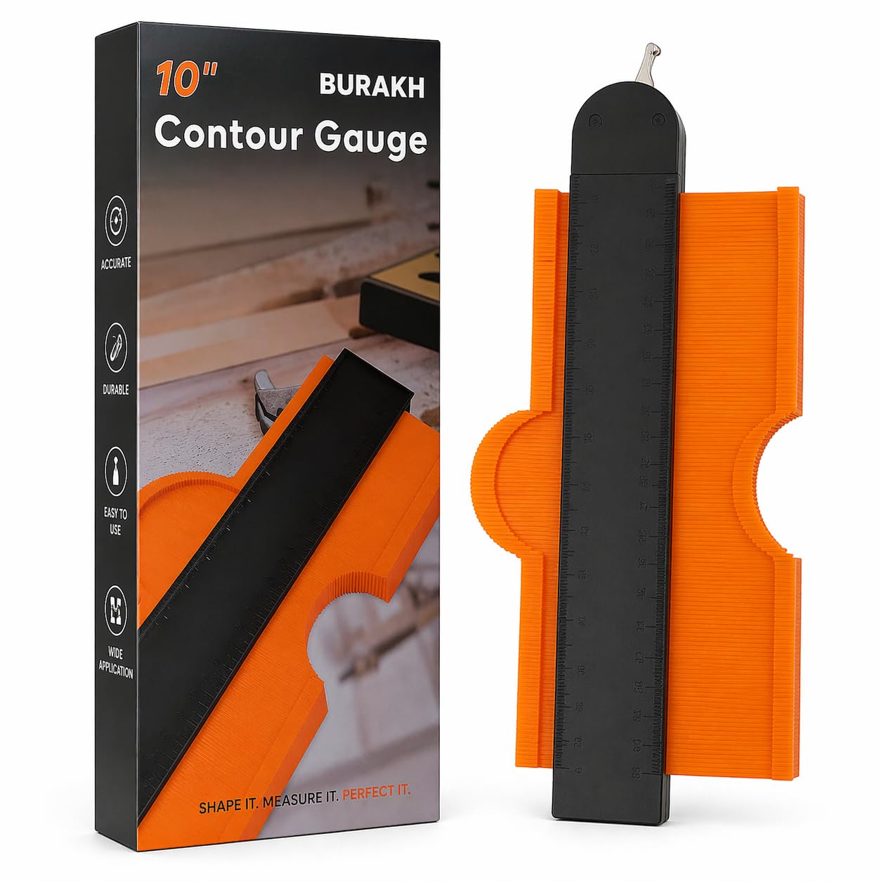 Contour Gauge Profile Tool 25cm/10 Inch with Lock – Precision Duplicator Shape Measuring Ruler for Woodworking, Tiling, Laminate Flooring, Carpentry & DIY – Perfect Christmas Gift for Family & Friends