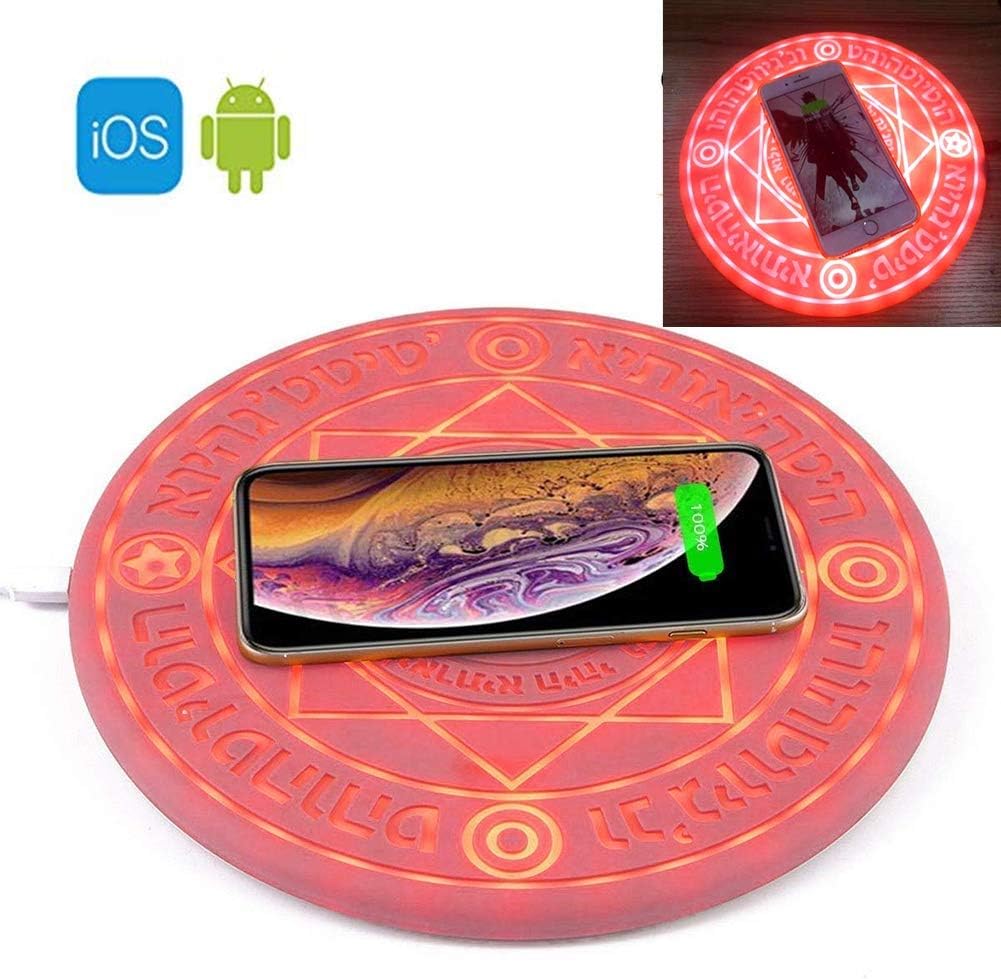 10W Ultra-Fast Wireless Glowing Magic Array Charger, Magic Array Ring Wireless Mobile Phone Charger, Fast Charger with Anime Lighting and Music Effects, Suitable for iOS and Android,Pink