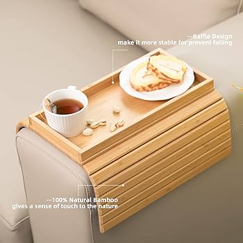 Couch Armrest Table Pack Bamboo Sofa Armrest Tray With Be Slide