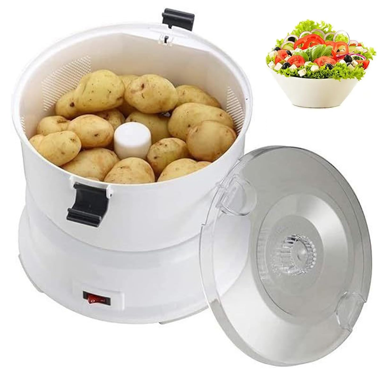 YXFAZPP Automatic Electric Potato Peeler, Potato Rumbler Peeler Machine with Spinner Dryer Basket, Vegetable Peeler with Container, for Fruits and Vegetables