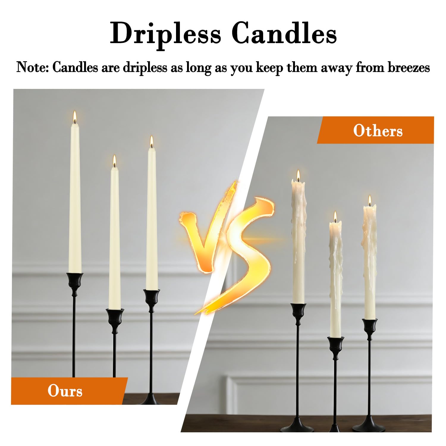 Confezione da 12 candele coniche color avorio, non profumate, 25,4 cm, antigoccia e senza fumo, 8 ore di combustione, ideali per candele coniche di Halloween, matrimoni, cene, feste