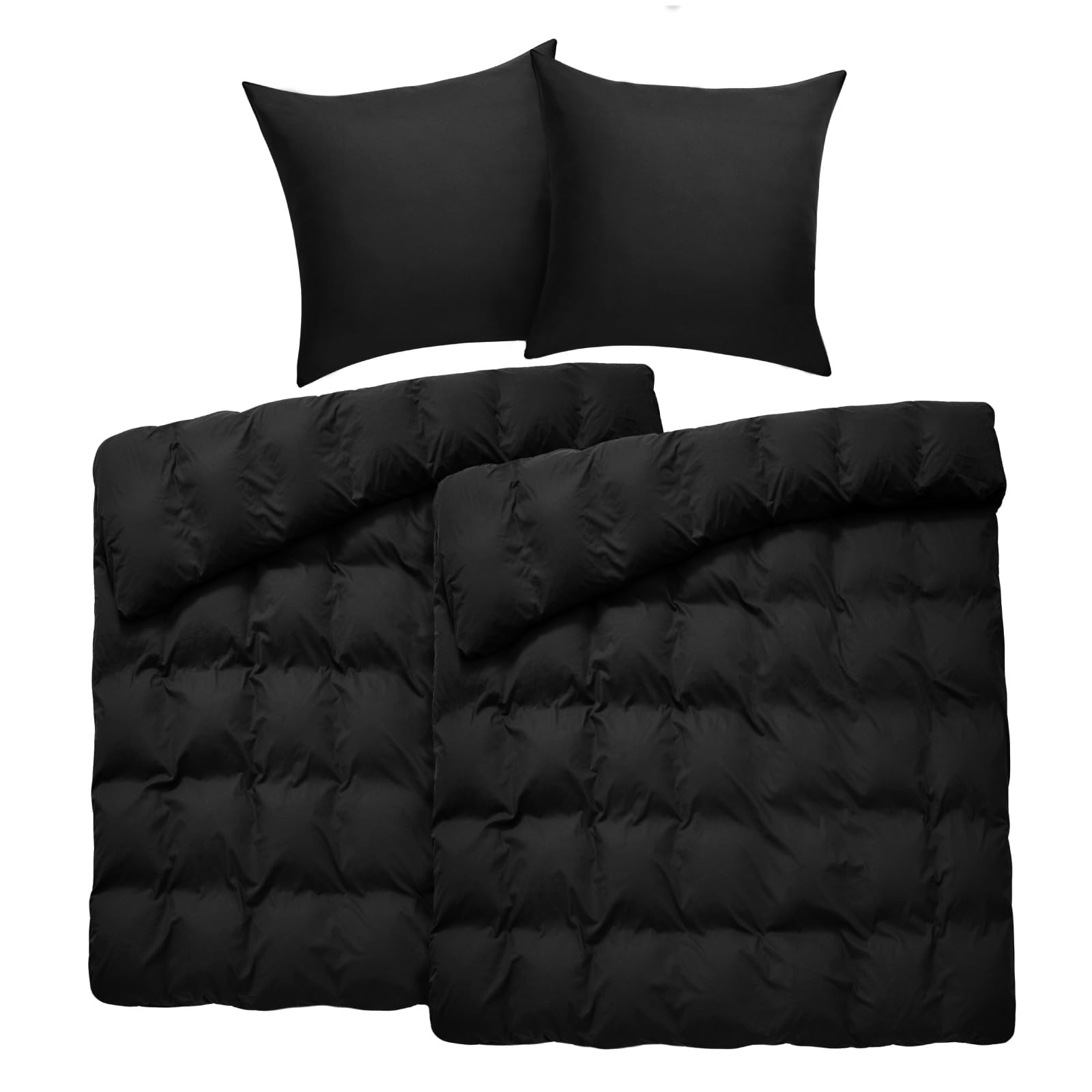 BEDELITE Bettwäsche 135x200 Baumwolle 4teilig - Bettbezüge 135x200cm 2er Set Schwarz mit 2 Kissenbezüge 80x80 cm, Oeko-TEX Bedding weiche und kuschelige Bettwaren