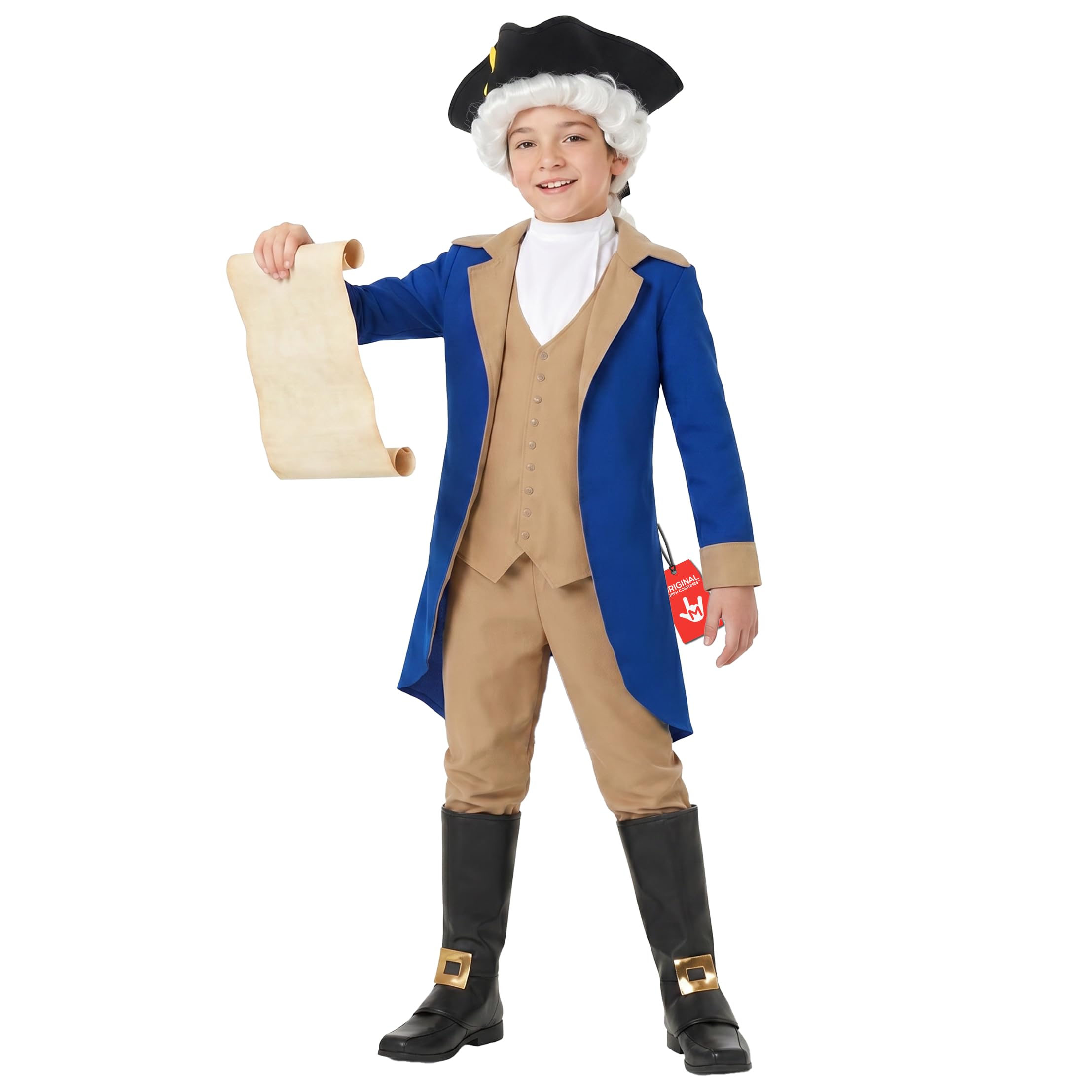 Morph Costume George Washington Bambino, Costume Halloween Bambino | Giacca Blu, Gilet, Parrucca Bianca & Cappello Nero, Perfetto per Halloween, Ideale per il Gioco di Ruolo