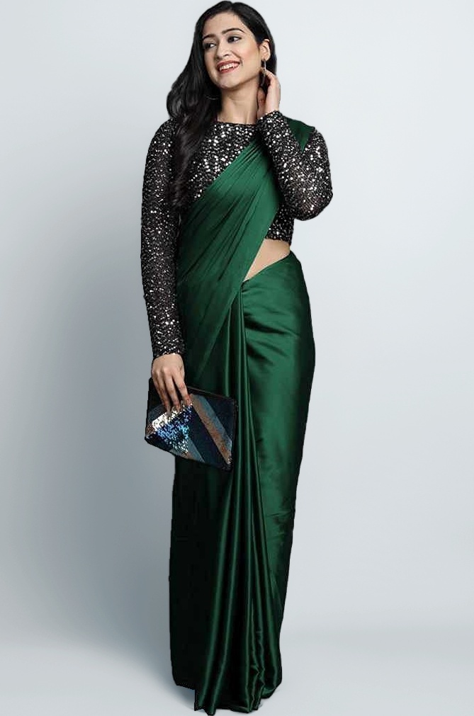 Mera Enterprise Women's Satin Silk Plain Saree