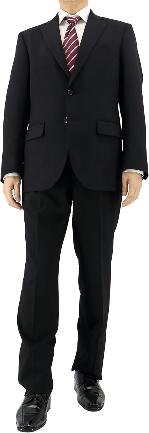 (スーツデポ) SUIT-DEPOT 2ツボタン レギュラースーツ ワンタックパンツ アジャスター付き ウエスト調整±6cm 黒 シ